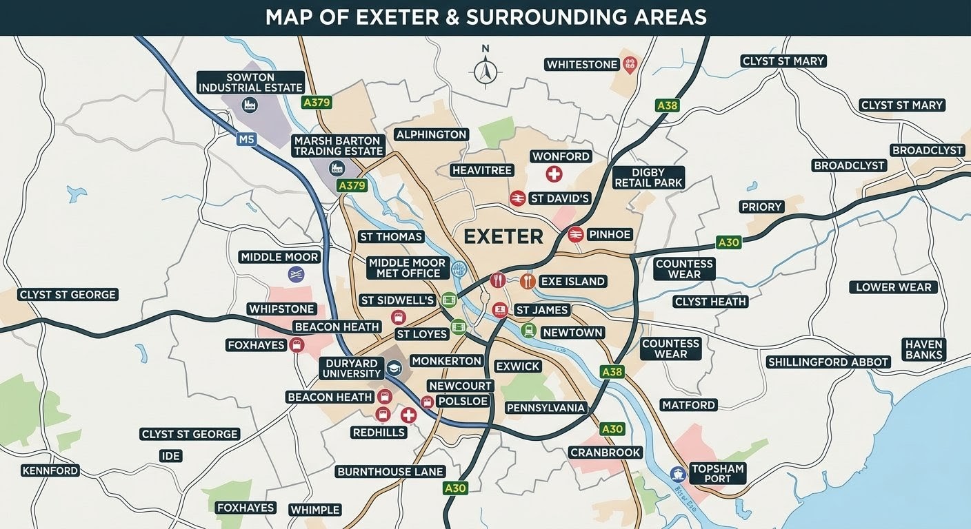 Auto locksmith service area — Exeter